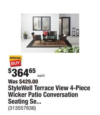 The Home Depot Stylewell terrace view 4-piece wicker patio conversation seating set with green cushions offer
