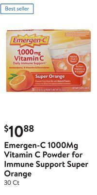 Walmart Emergen-c 1000mg vitamin c powder for immune support super orange offer