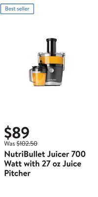 Walmart Nutribullet juicer 700 watt with 27 oz juice pitcher offer