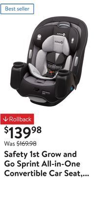 Walmart Safety 1st grow and go sprint all-in-one convertible car seat, soapstone ii offer