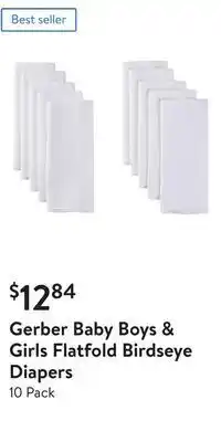 Walmart Gerber baby boys & girls flatfold birdseye diapers offer