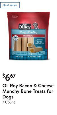 Walmart Ol' roy bacon & cheese munchy bone treats for dogs offer