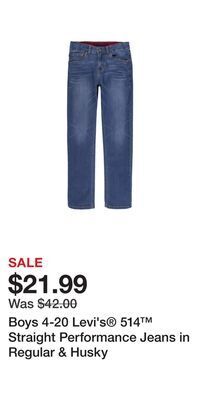Kohl's Boys 4-20 levi's® 514™ straight performance jeans in regular & husky offer