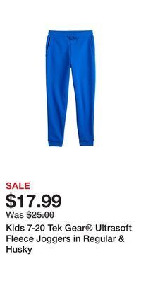 Kohl's Kids 7-20 tek gear® ultrasoft fleece joggers in regular & husky offer