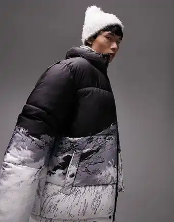 ASOS Topman signature puffer jacket with mountain scene print in black offer