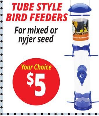 Ocean State Job Lot Tube style bird feeders offer