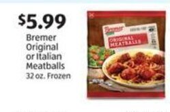 Aldi Bremer Original or Italian Meatballs 32.oz offer