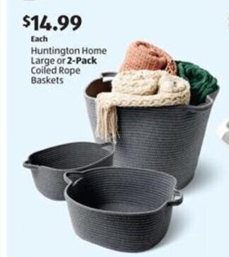Aldi Huntington Home Large or 2-Pack Coiled Rope Baskets offer