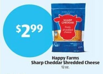 Aldi Happy Farms Sharp Cheddar Shredded Cheese 12 oz offer