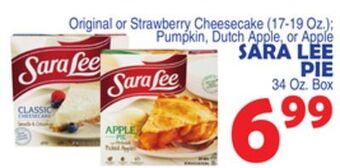 Bravo Supermarkets Sara lee pie, 34 oz. box offer