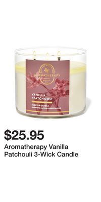 Bath & Body Works Aromatherapy vanilla patchouli 3-wick candle offer