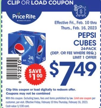 Price Rite Pepsi cubes offer