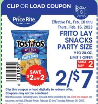 Price Rite Frito lay snacks party size offer