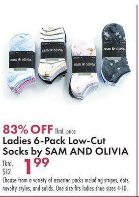 Boscov's Ladies 6-pack low-cut socks by sam and olivia offer