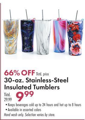 Boscov's 30-oz. stainless-steel insulated tumblers offer