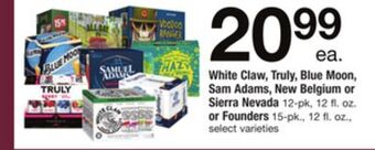 ACME White claw, truly, blue moon, sam adams, new belgium or sierra nevada 12-pk, 12 fl. oz. or founders 15-pk., 12 fl. oz. offer