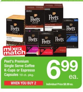 ACME Peet's premium single serve coffee k-cups or espresso capsules offer