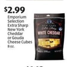 Aldi Emporium Selection Extra Sharp New York Cheddar or Gouda Cheese Cubes 8 oz offer