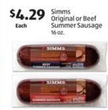 Aldi Simms Original or Beef Summer Sausage 16 oz offer