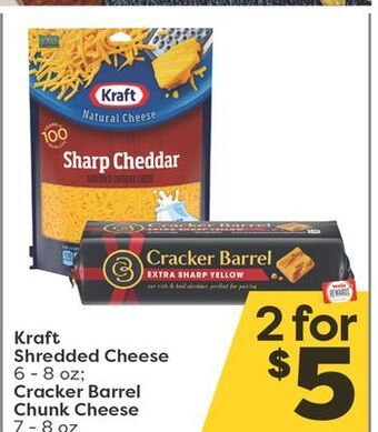 Weis Markets Kraft shredded cheese 6-8 oz cracker barrel chunk cheese 7- 8 oz offer