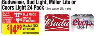 King Kullen Budweiser, bud light, miller lite or coors light 24 pack offer