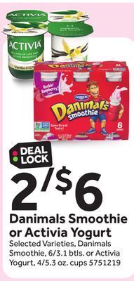 Stop&Shop Danimals smoothie or activia yogurt offer