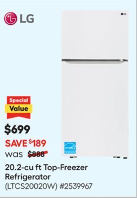 Lowe's 20.2-cu ft top-freezer refrigerator offer