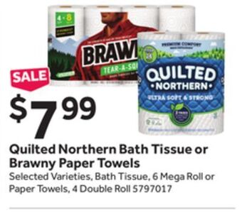 Stop&Shop Quilted northern bath tissue or brawny paper towels offer