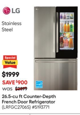 Lowe's 26.5-cu ft counter-depth french door refrigerator offer