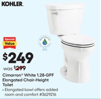 Lowe's Cimarron® white 1.28-gpf elongated chair-height toilet offer