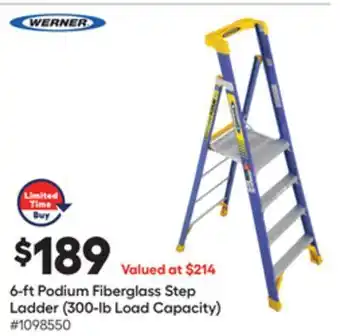 Lowe's 6-ft podium fiberglass step ladder (300-lb load capacity) offer
