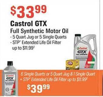 AutoZone Castrol gtx full synthetic motor oil offer