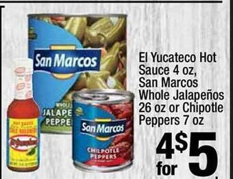 Super King Markets El yucateco hot sauce, san marcos whole jalapeños or chipotle peppers offer