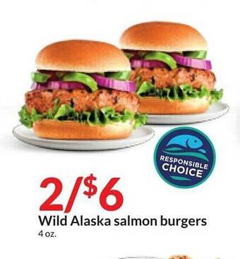 Hy-Vee Wild alaska salmon burgers offer