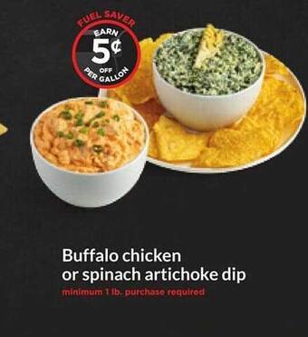 Hy-Vee Buffalo chicken or spinach artichoke dip offer