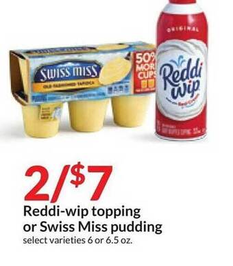 Hy-Vee Reddi-wip topping or swiss miss pudding offer