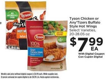 Food 4 Less Tyson chicken or any'tizers buffalo style hot wings offer