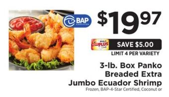 ShopRite 3-lb. box panko breaded extra jumbo ecuador shrimp offer