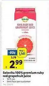Lidl Solevita 100% premium ruby red grapefruit juice offer