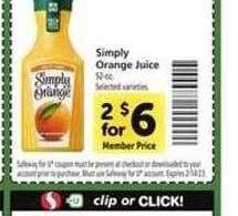 Safeway Simply orange juice offer
