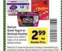 Safeway Dannon greek yogurt or danimals pouches offer