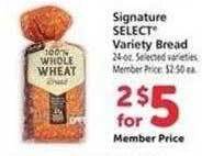 Safeway Signature select variety bread offer