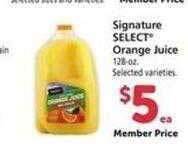 Safeway Signature select orange juice offer