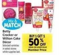 Safeway Betty crocker or wilton cake décor offer