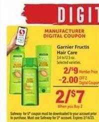 Safeway Garnier fructis hair care offer