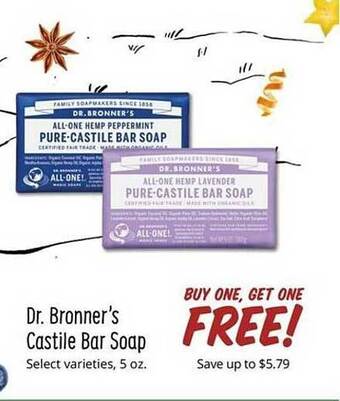 Sprouts Farmers Market Dr bronner's castile bar soap offer
