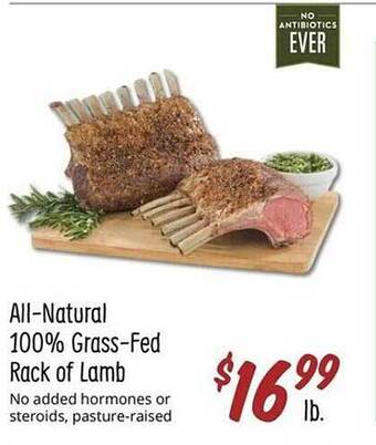 Sprouts Farmers Market All-natural 100% grass-fed rack of lamb offer