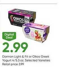 Stater Bros Dannon light & fit or oikos greek yogurt offer
