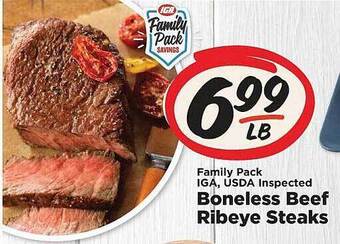 IGA Boneless beef ribeye steaks offer