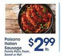 Price Rite Paisano italian sausage offer